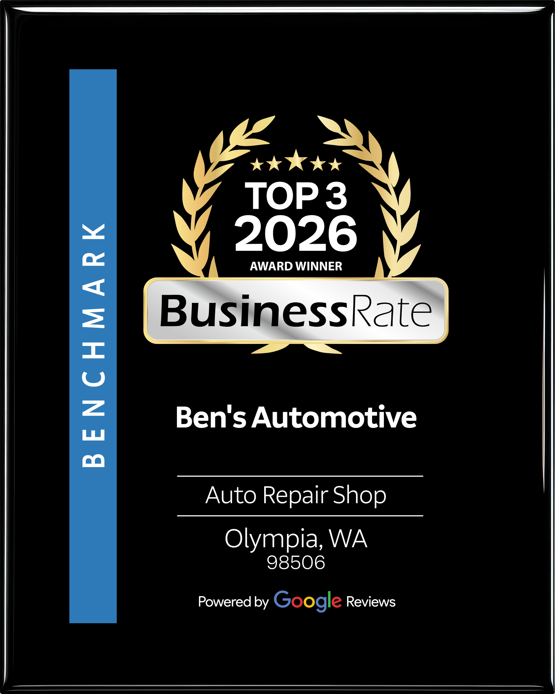 Award plaque | Ben's Automotive
